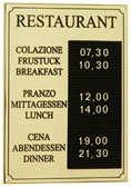 Plaque d'information en laiton pour hotel et restaurant. Dim.220x350 mm
