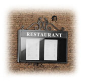 Wrought iron wall notice menu.  Dimensions: 750 x 450 mm