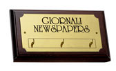 Brass and wooden newspapers plate. Dim: 350x180x40mm