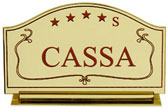 Insegna Cassa, mod. Praga in ottone. Dim: 250x155 mm
