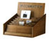 Portafolletos e información en madera y latón para mostrador. Dim.600x600x600mm