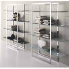 Showcase / bookcase in chromed or brushed steel. Dim: 1150 x 350 x 1750 mm